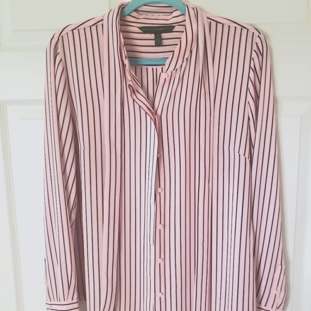 White house black market pink and black pin stripe blouse
